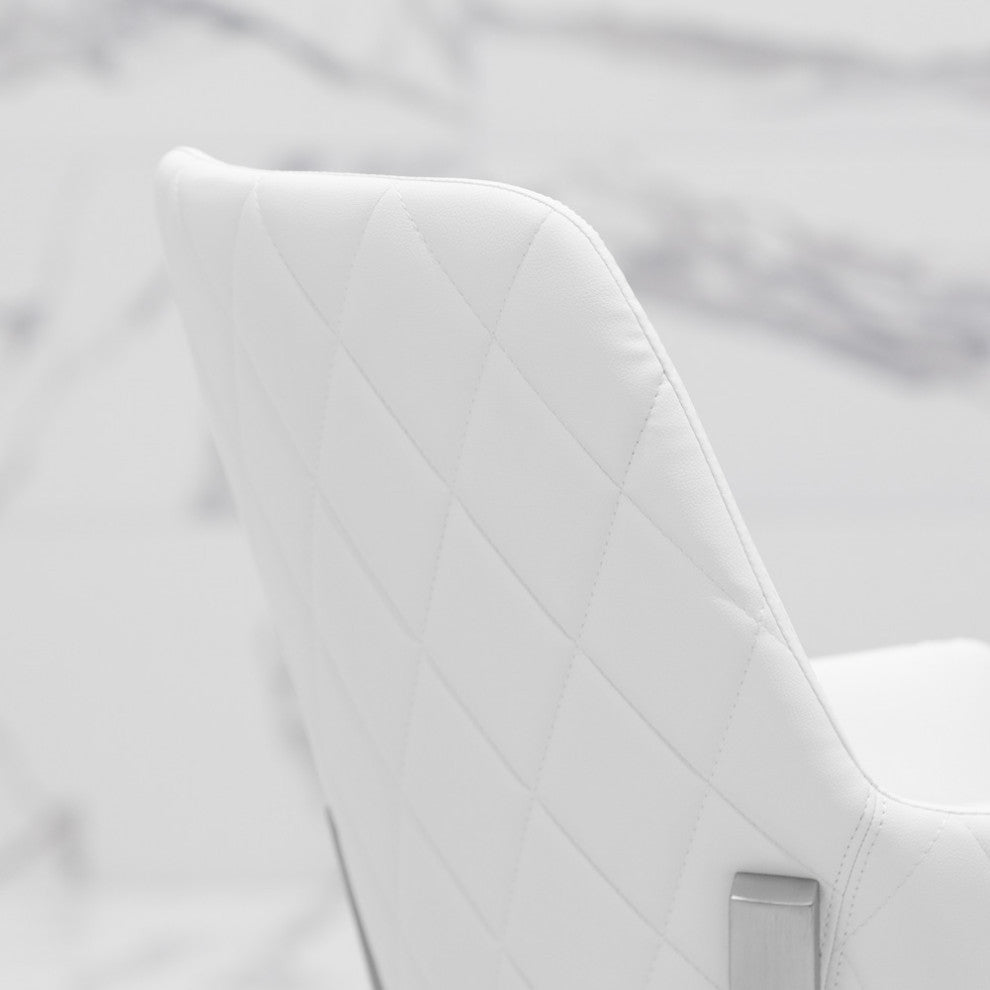 Sydney Leatherette Dining Chair With Brushed Stainless Steel Legs, White