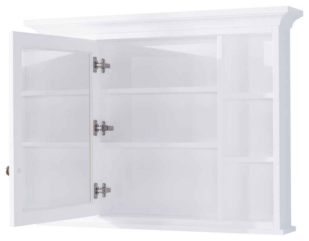 Handmade Solid Wood Medicine Cabinet with Ample Storage Space in White, 40"x30" Left Open Single Door