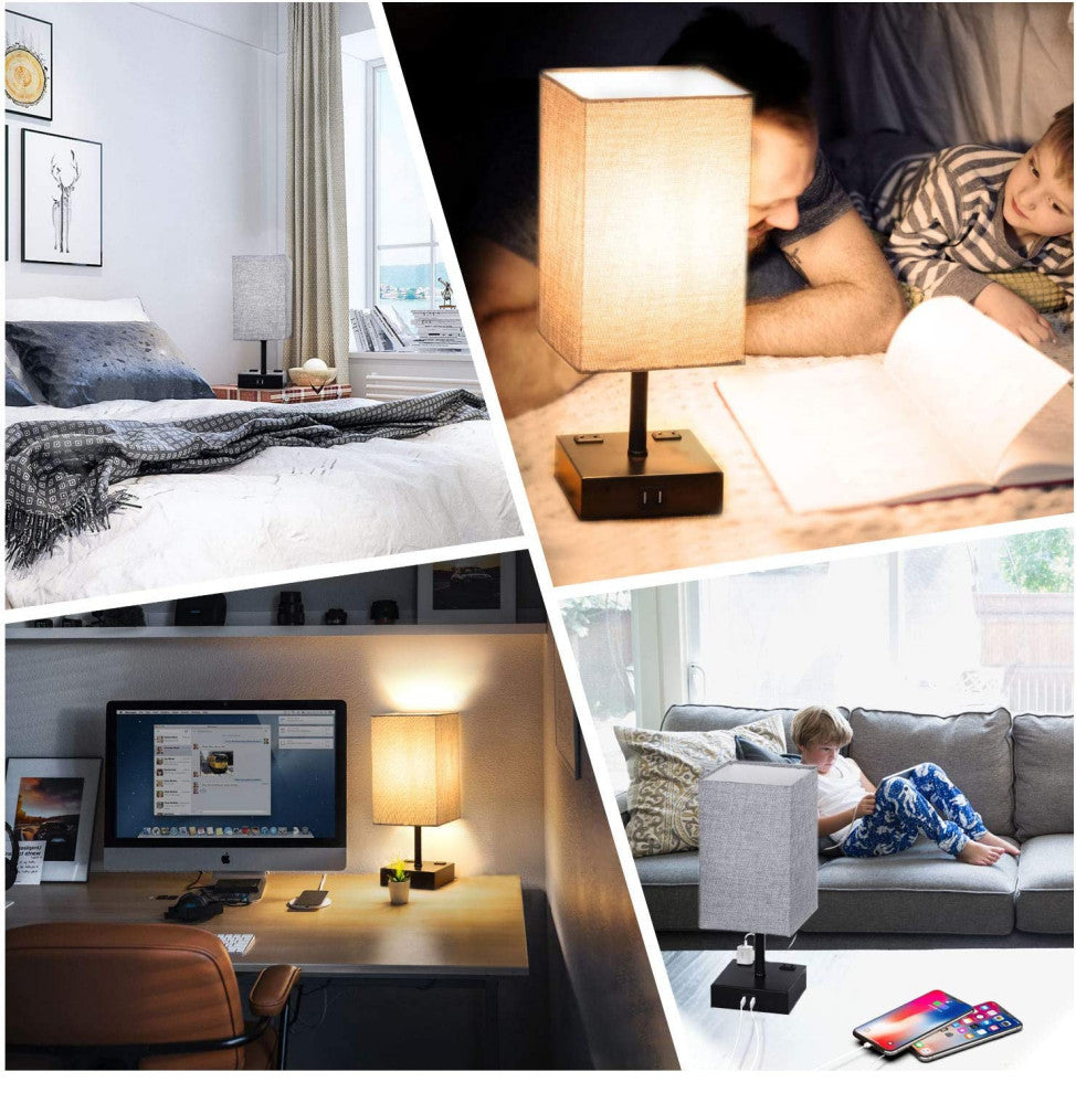 3 Way Dimmable Touch Control Table Lamp, Nightlight with USB Ports,Set of 2