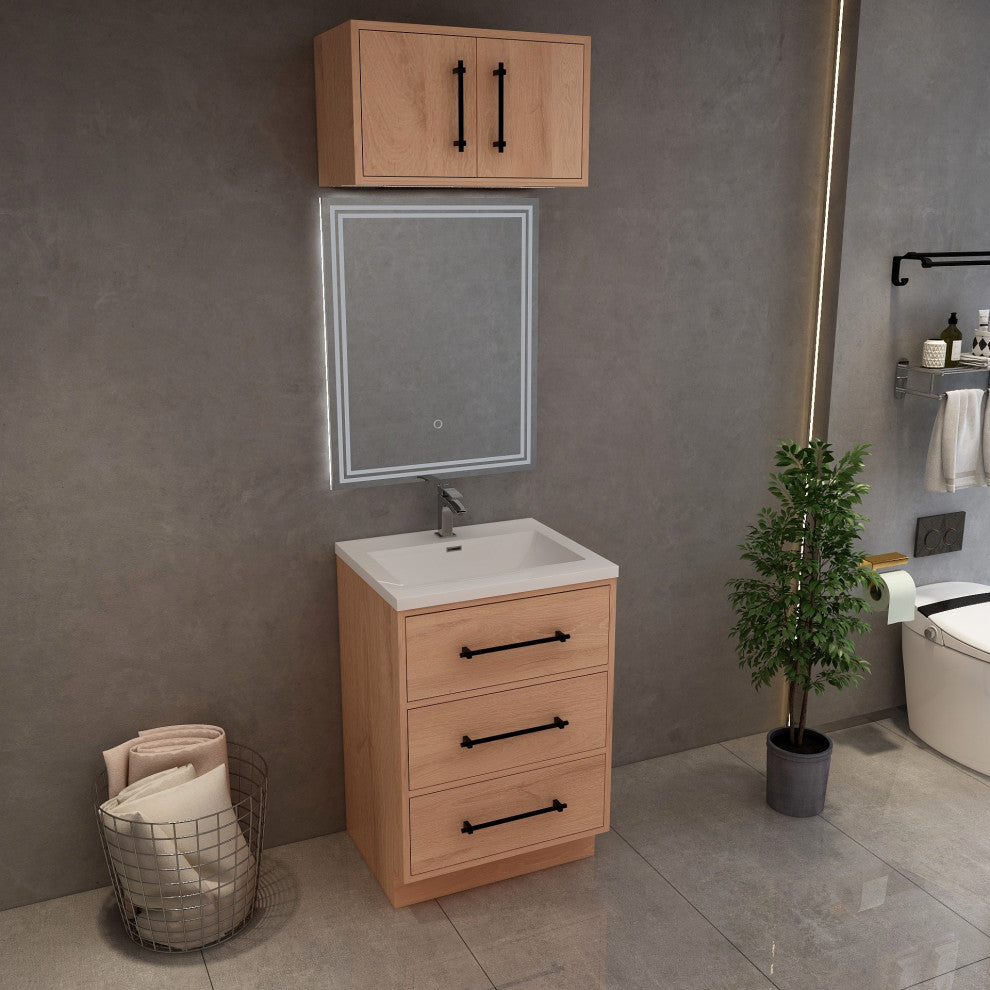 Victoria 24" Solid Wood Bath Vanity, Overhead Cabinet, Red Oak