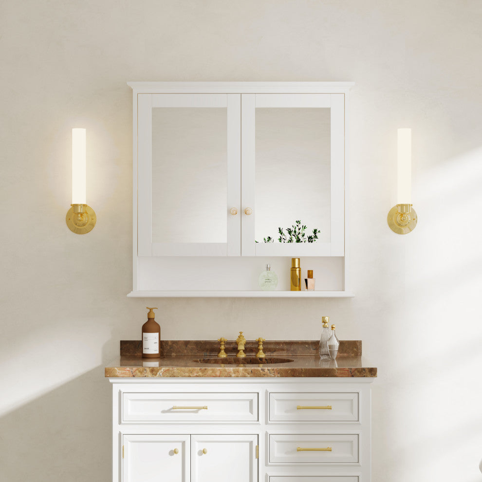 Handmade Wall-Mounted Medicine Cabinet, White, 36"x34", Double Doors