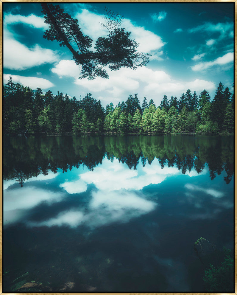 30x38 Reflection II, Framed Artwork, Gold