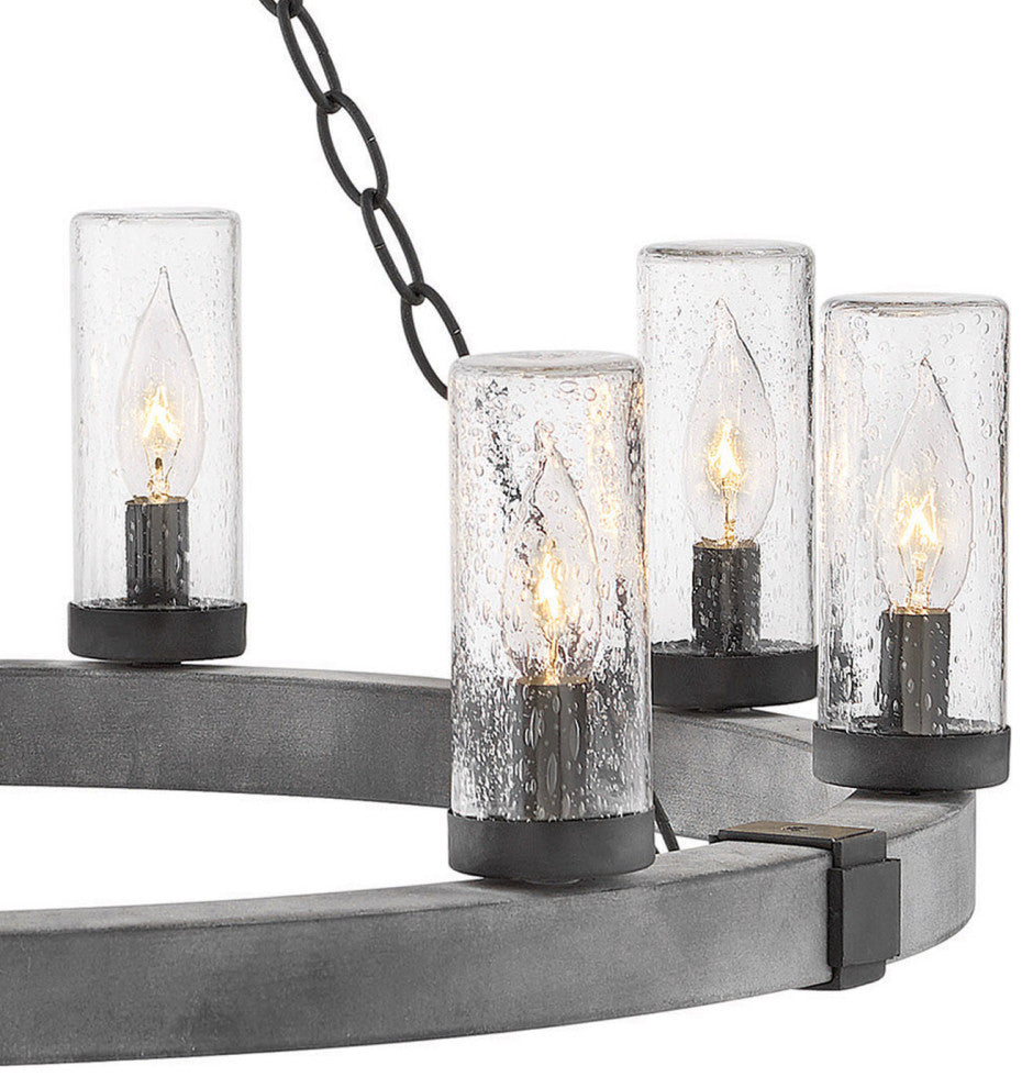 Hinkley Sawyer Outdoor Chandelier, Aged Zinc, 9 Light
