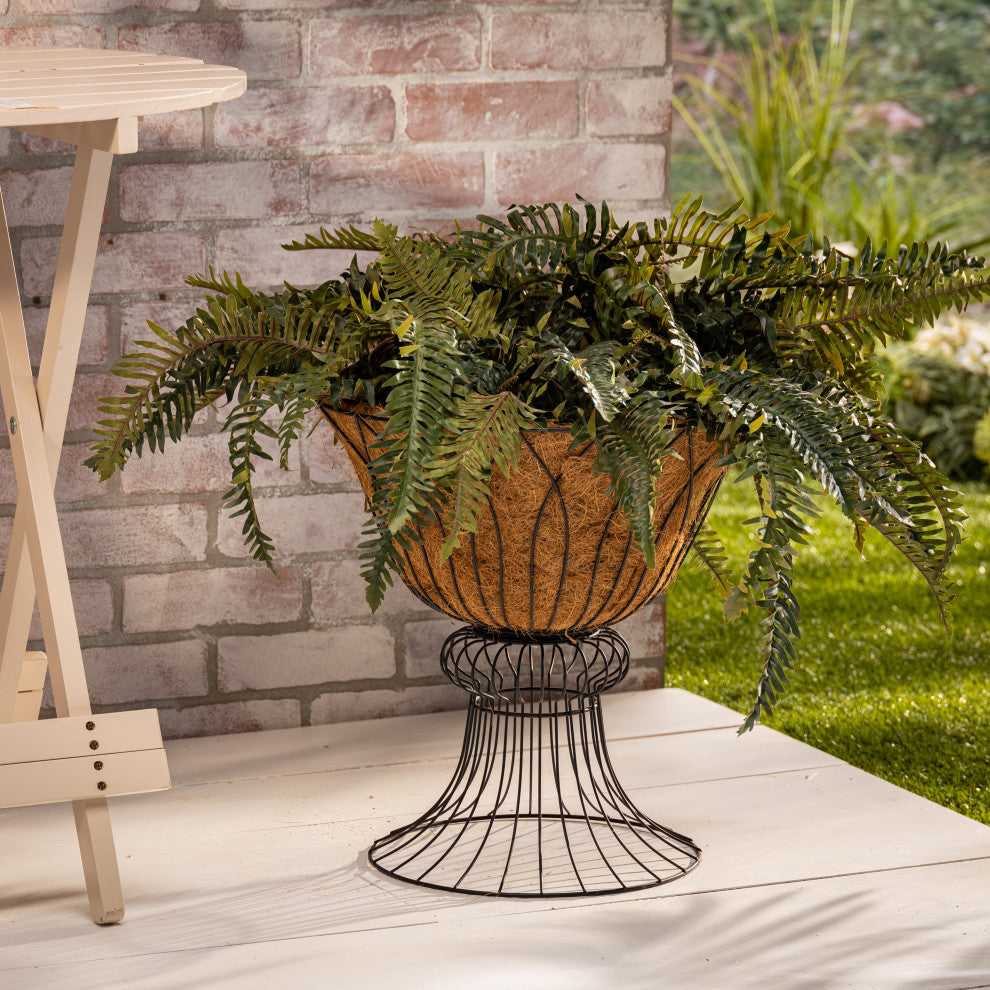 16.5" Black Metal Wire Planter Stand, Coco Mat Liner