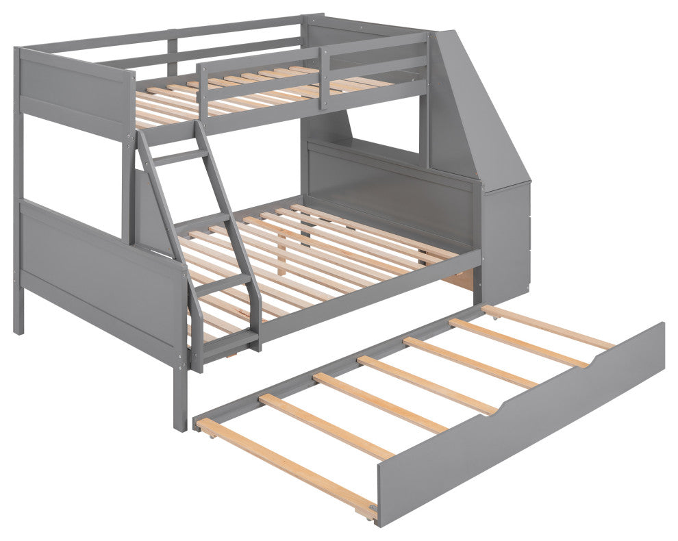 Gewnee Twin Over Full Bunk Bed with Desk Trundle and Built-in Desk  in Gray