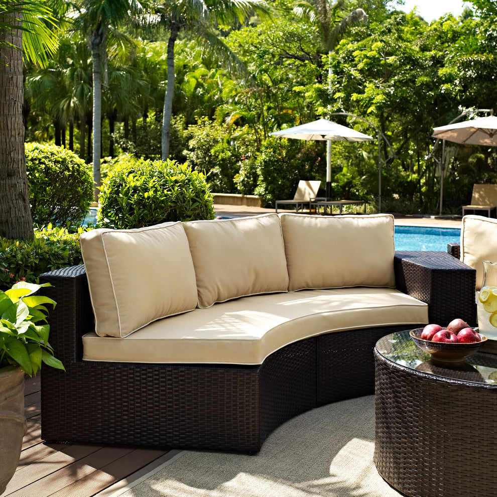 Catalina Outdoor Wicker Round Sectional Sofa With Sand Cushions