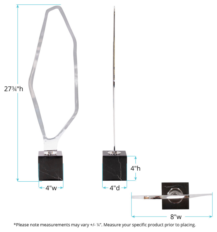 Tall Chrome Geometric Sculpture on Black Marble Base