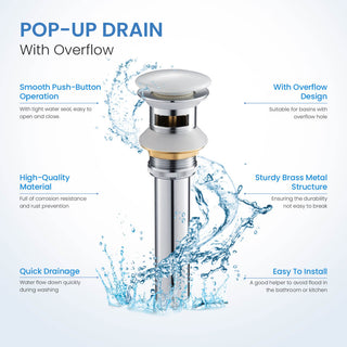 Pop Up Drain Stopper Full Cover With Overflow, KPW102, Ceramic White