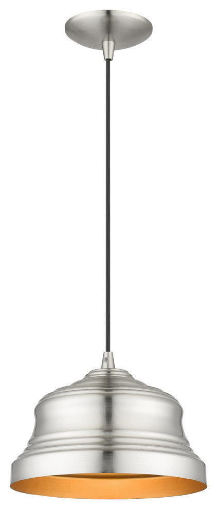 Endicott 1-Light Brushed Nickel Bell Pendant, Gold Inside