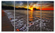 Setting Sun and White Waves, Seashore Photo Canvas Art Print, 48"x28", 4 Panels