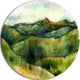 Green Mountains Watercolor, Landscape Painting Disc Metal Artwork, 11"