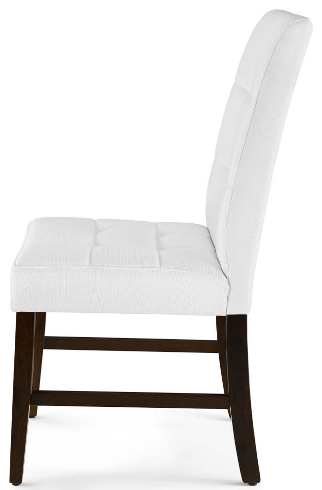 Tufted Side Dining Chair, Set of 2, Fabric, Wood, White, Cafe Bistro Restaurant