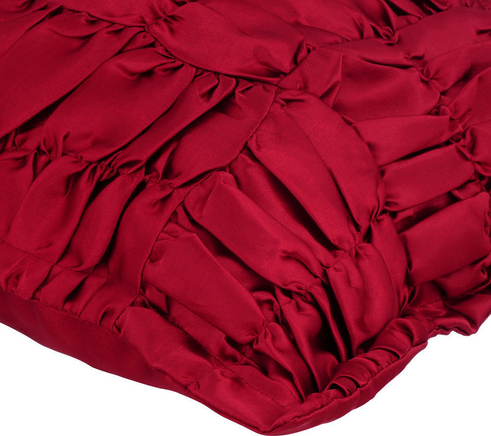 Red Satin Throw Pillow 20"x20" Sofa Pillow Covers, Ruched, Dreamy Ruby Red