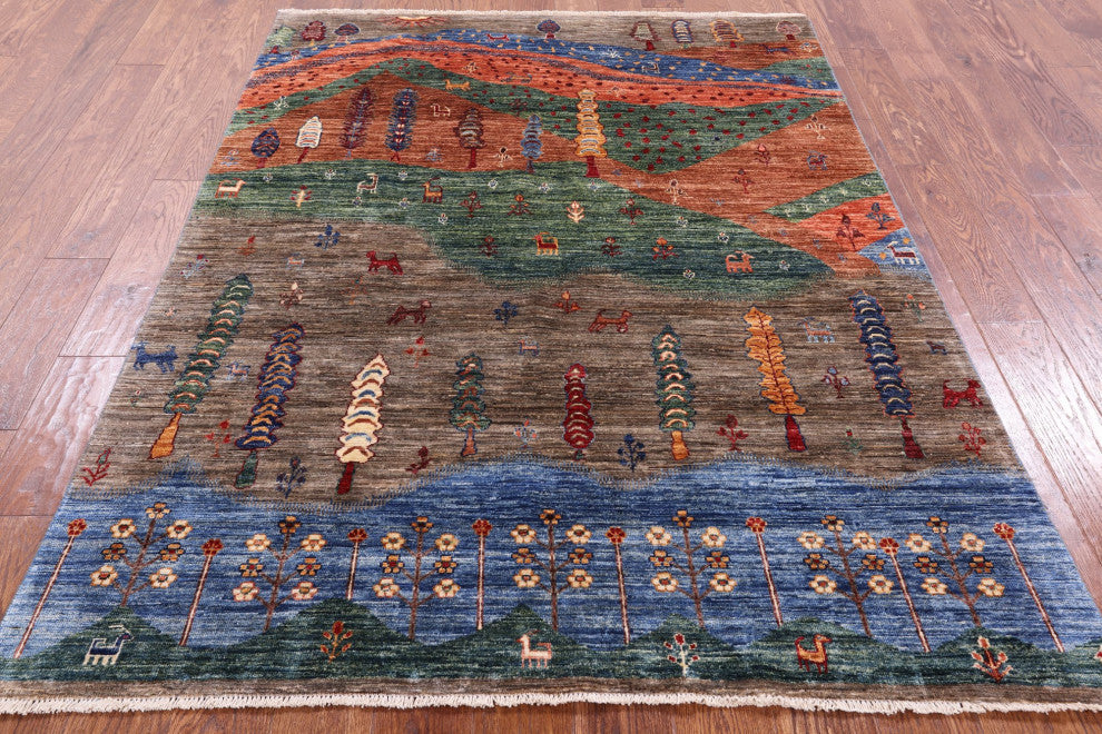 4' 11" X 6' 9" Persian Gabbeh Tribal Handmade Rug Q5558