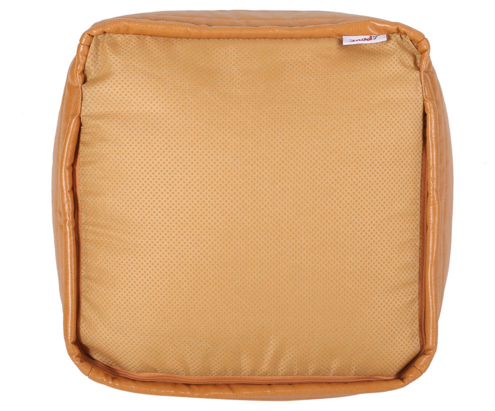 Conrail Contemporary Faux Leather Channel Stitch Pouf, Caramel, Cube