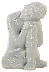 Ceramic Sitting Buddha Sculpture With Rounded Shisha, Gray