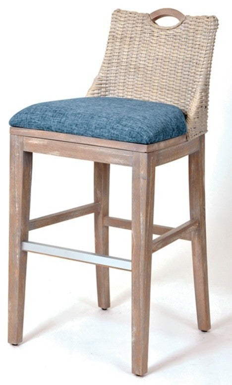 Belize 30" Barstool In Rustic Driftwood, Daphnie Blue