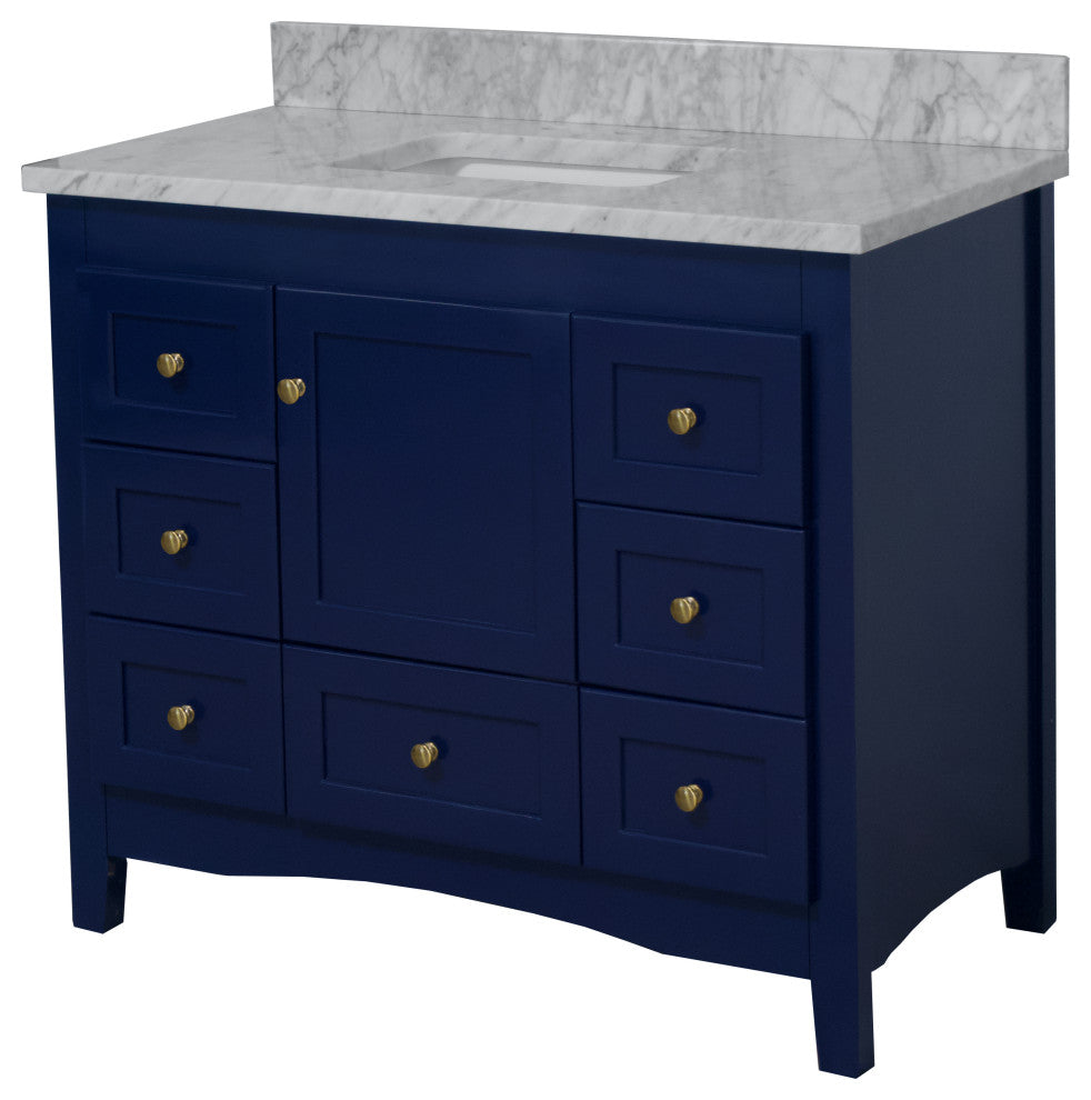 Abbey 42" Bathroom Vanity, Royal Blue, Carrara Marble