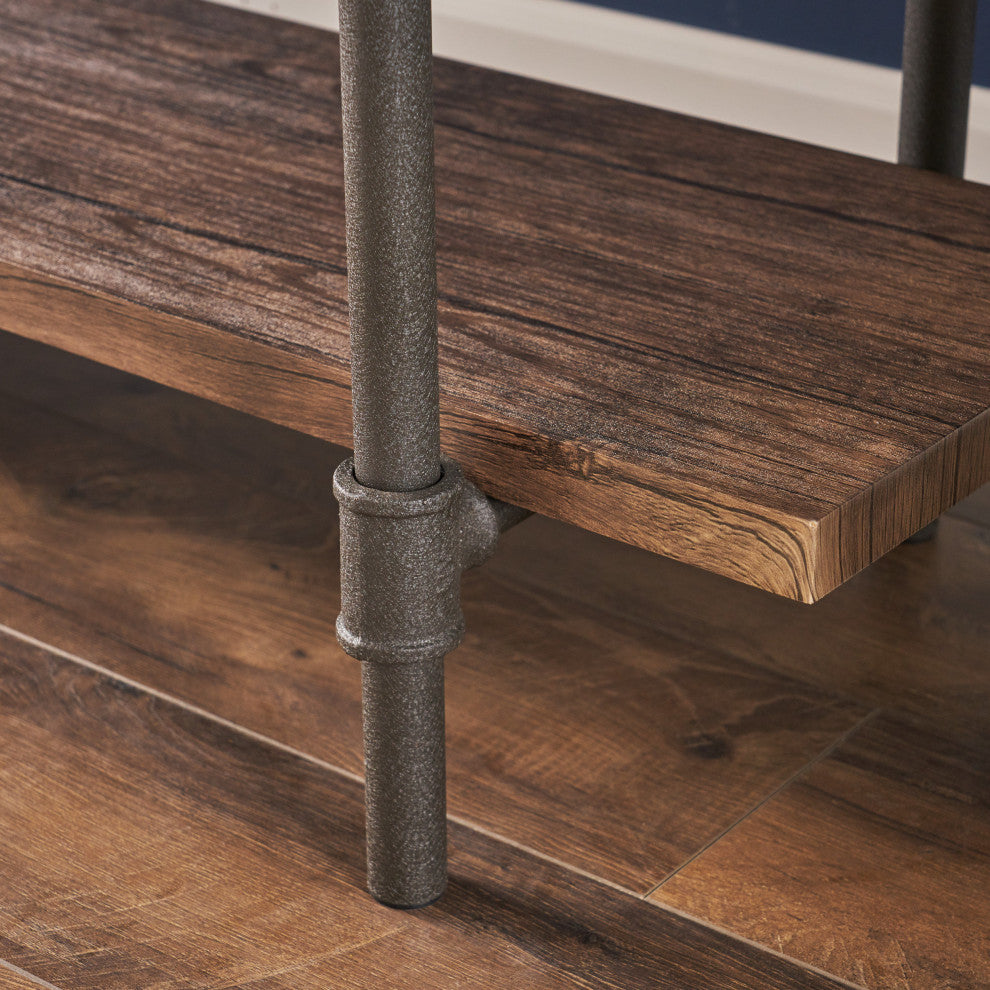 GDF Studio Clint Faux Wood Industrial Five Tier Shelf, Dark Brown/Texture Brown