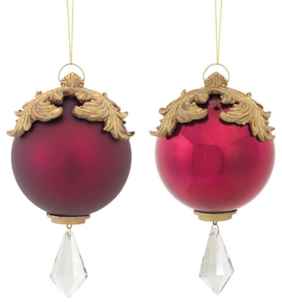 Raised Acanthus Leaf with Clear Christmas Ornament 6.5", Set of 2