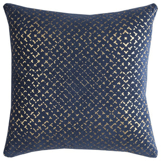 20" Blue and Gold Geometric Cotton Throw Pillow