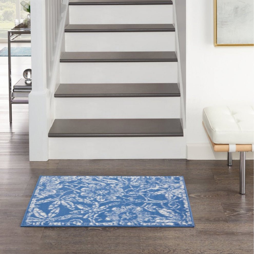 6' X 9' Blue Floral Dhurrie Area Rug