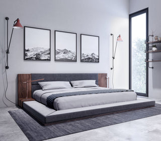 Nova Domus Jagger Dark Gray and Walnut Bed, Walnut/Charcoal, Queen