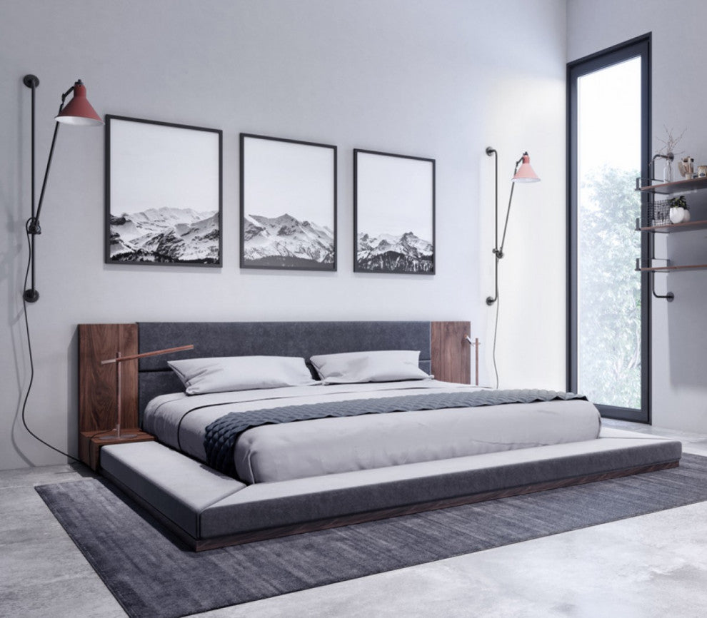Nova Domus Jagger Dark Gray and Walnut Bed, Walnut/Charcoal, Queen