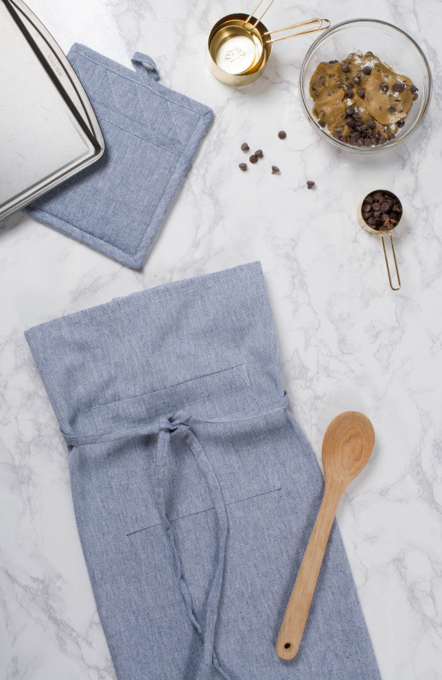 Blue Solid Chambray Bistro Apron