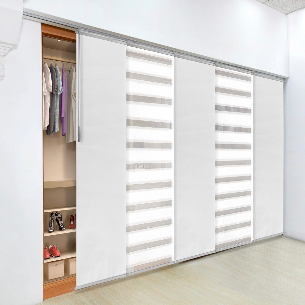 Blanched-Chauky White 5-Panel Track Extendable Vertical Blinds 94"Hx58-110"W