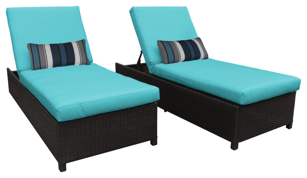 Barbados Wheeled Chaise Set of 2 Outdoor Wicker Patio Furniture in Aruba