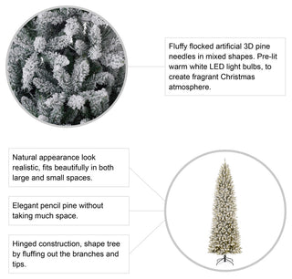 9ft Pre-Lit Flocked Pencil Fir Artificial Christmas Tree With 600 Warm Light