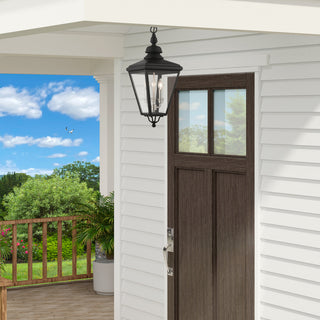 3 Light Black Outdoor Large Pendant Lantern, Brushed Nickel