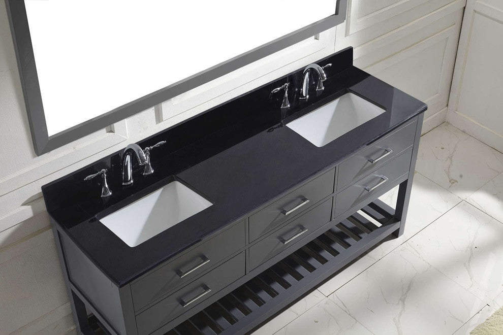 Virtu Caroline Estate 72" Double Bathroom Vanity, Gray With Faucet and Mirror