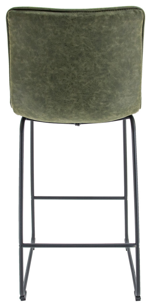 LeisureMod BS29G Brooklyn 29.9" Leather Bar Stool With Green Iron Base&Footrest