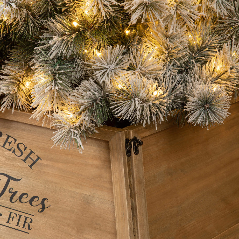 Trapezoid "Farm Fresh" Wooden Christmas Tree Collar, Natural Wood, 40"x40"