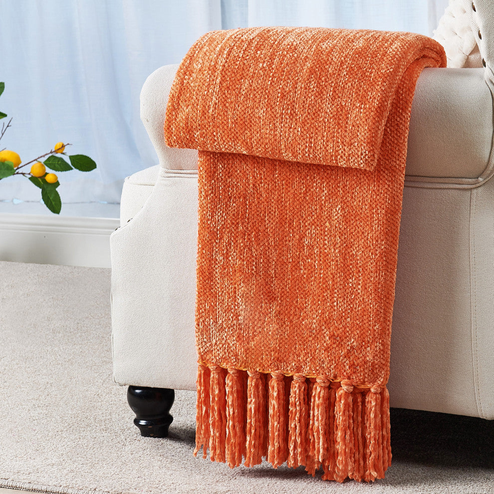 Crystal Chenille Knitted Throw Blanket, Flame