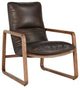 Benzara BM282995 Classic Accent Chair, Top Grain Leather, Rubberwood, Brown