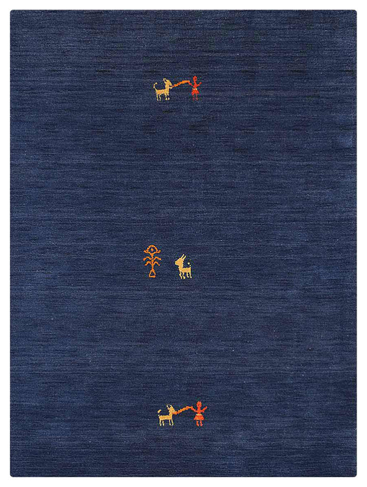HAND KNOTTED LOOM WOOL ECO-FRIENDLY AREA RUGS - Rectangle, Navy, Contemporary