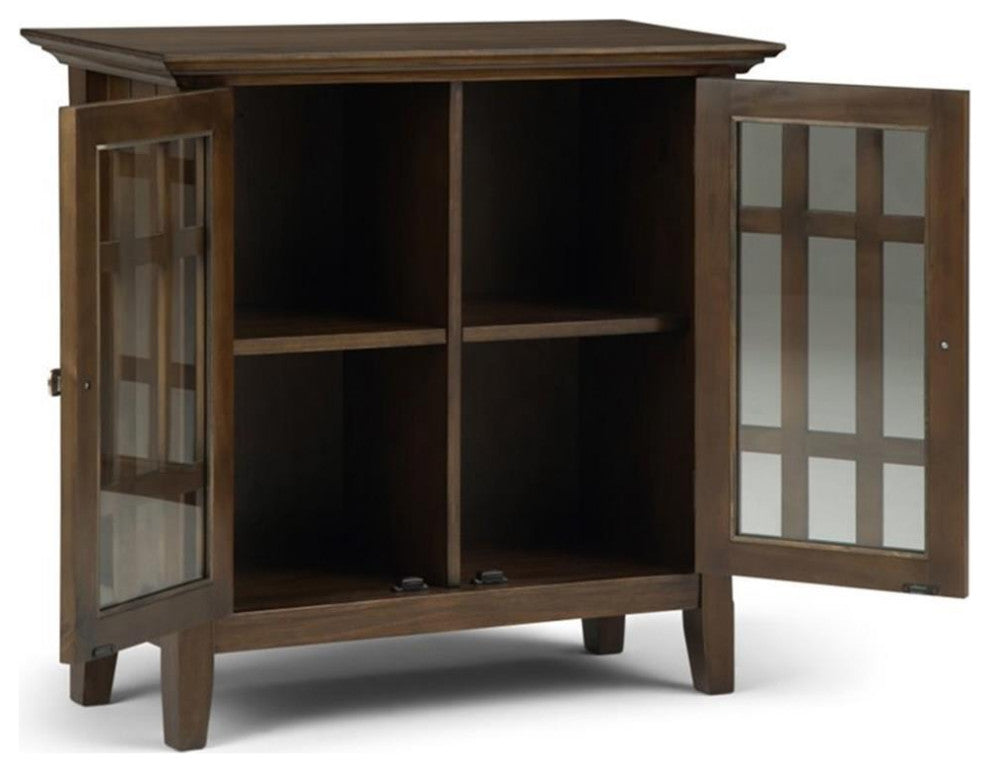 Solid Wood 32" Wide Low Storage Media Cabinet In Rustic Natural Aged Brown