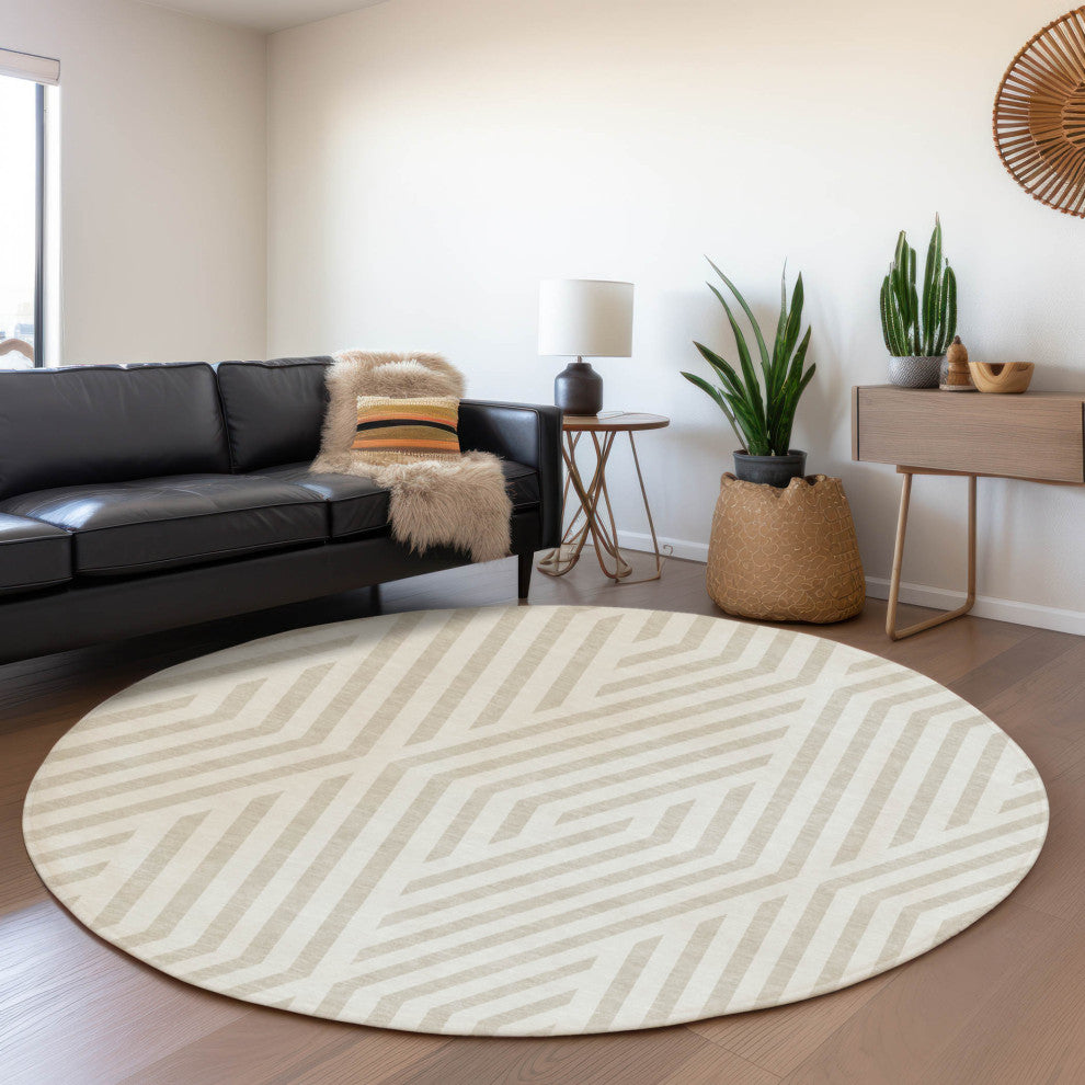 Premium Machine Washable Mayfield AMF550 Ivory 8' x 8' Round Rug