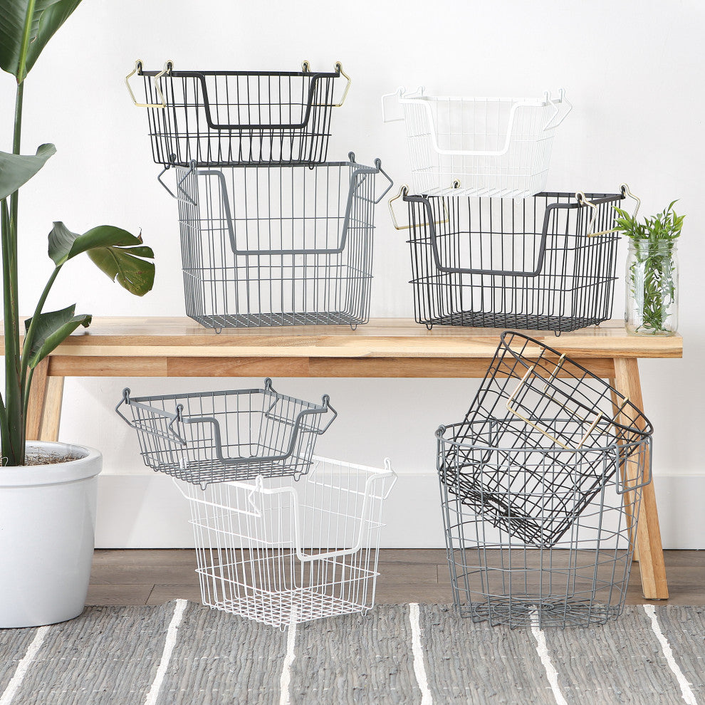 Metal Basket, White Square Small 11x11x6