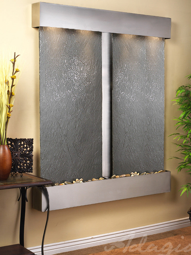 Cottonwood Falls Water Fountain, Black Featherstone, Stainless Steel, Square