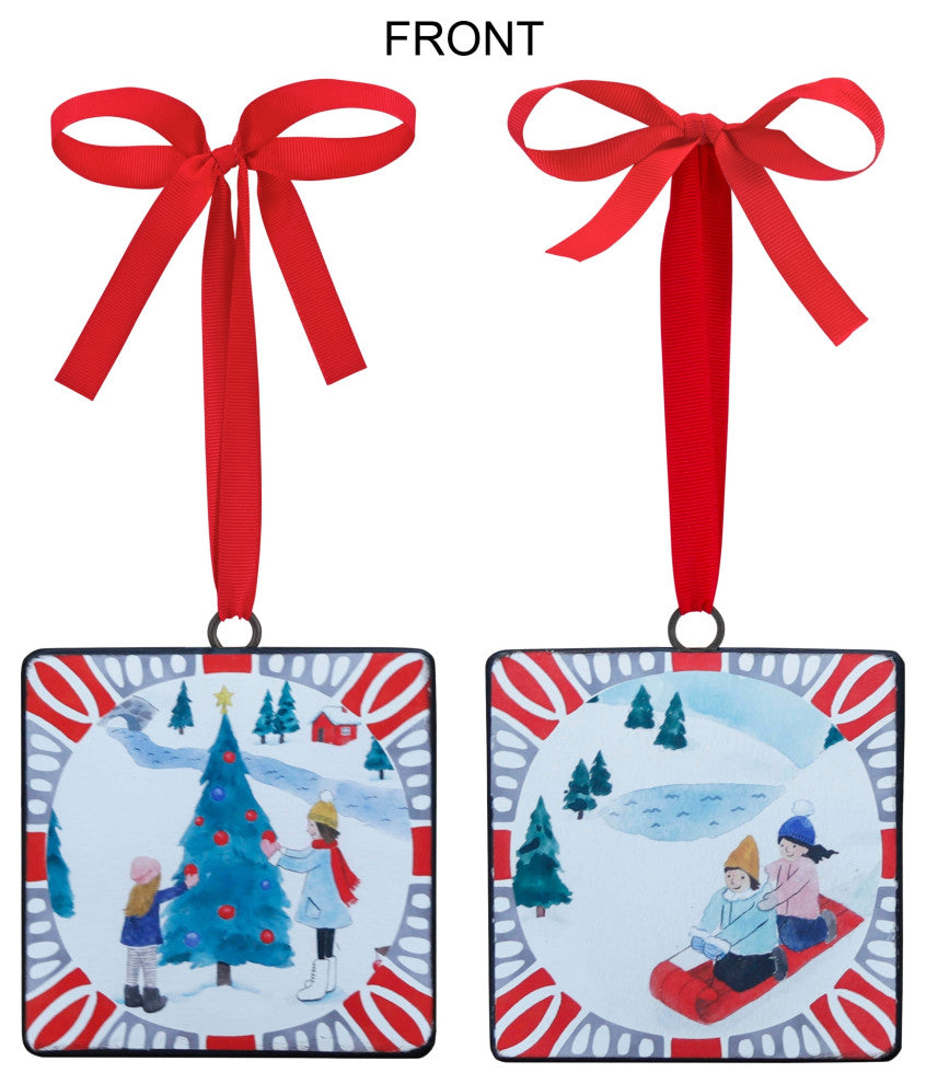 Sledding and Christmas Tree Ornament, 12-Piece Set