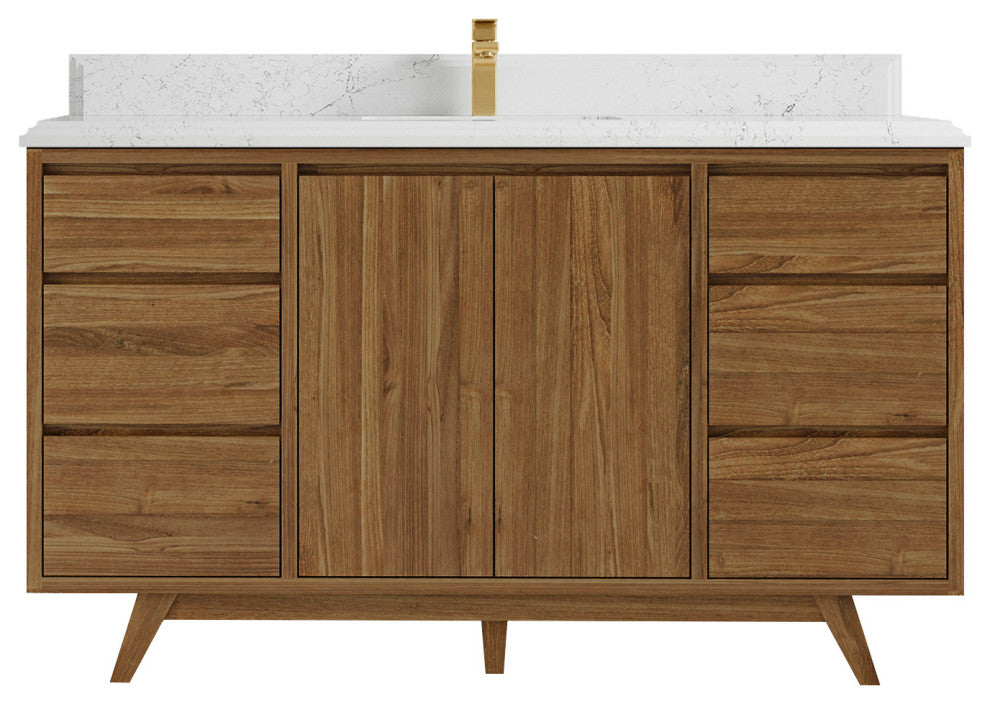 Madison Teak 60 Single Bathroom Vanity in Dark Natural 1.5" Empira Quartz