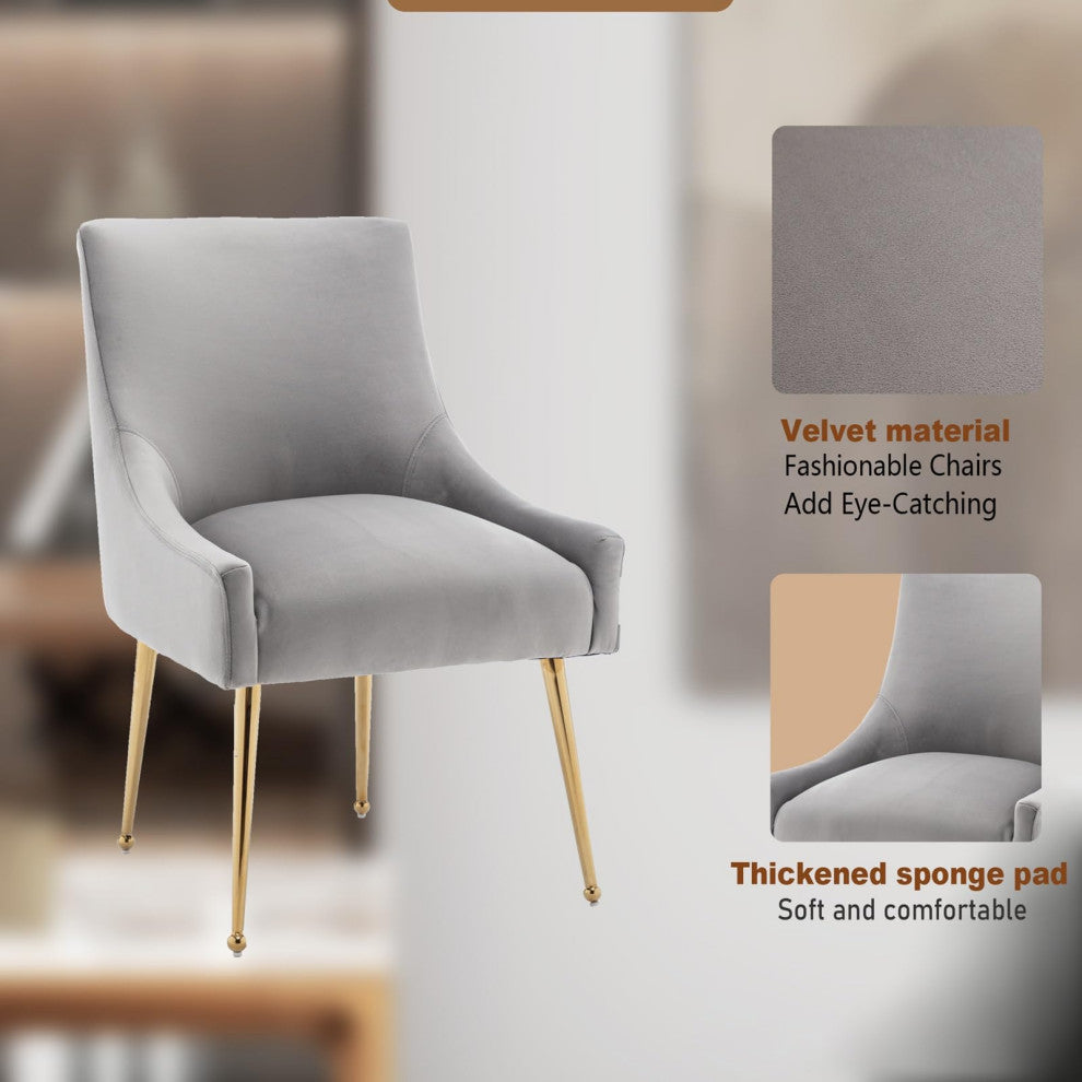 SEYNAR Velvet Dining Chairs, Set of 2, Upholstered Accent Side Chairs, Gray