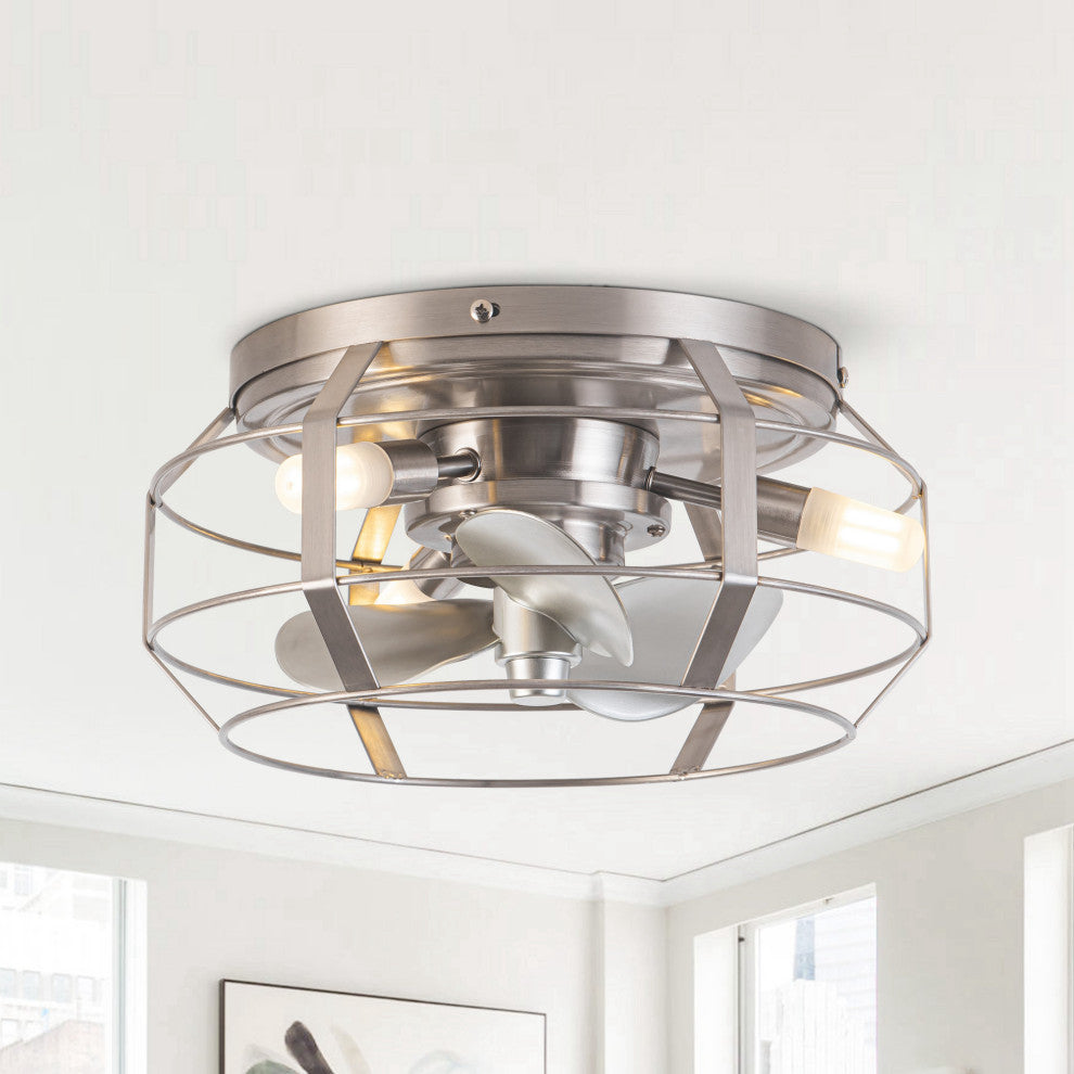 12 in Satin Nickel Hallway Flush Mount Ceiling Fan with Light Kit and Remote