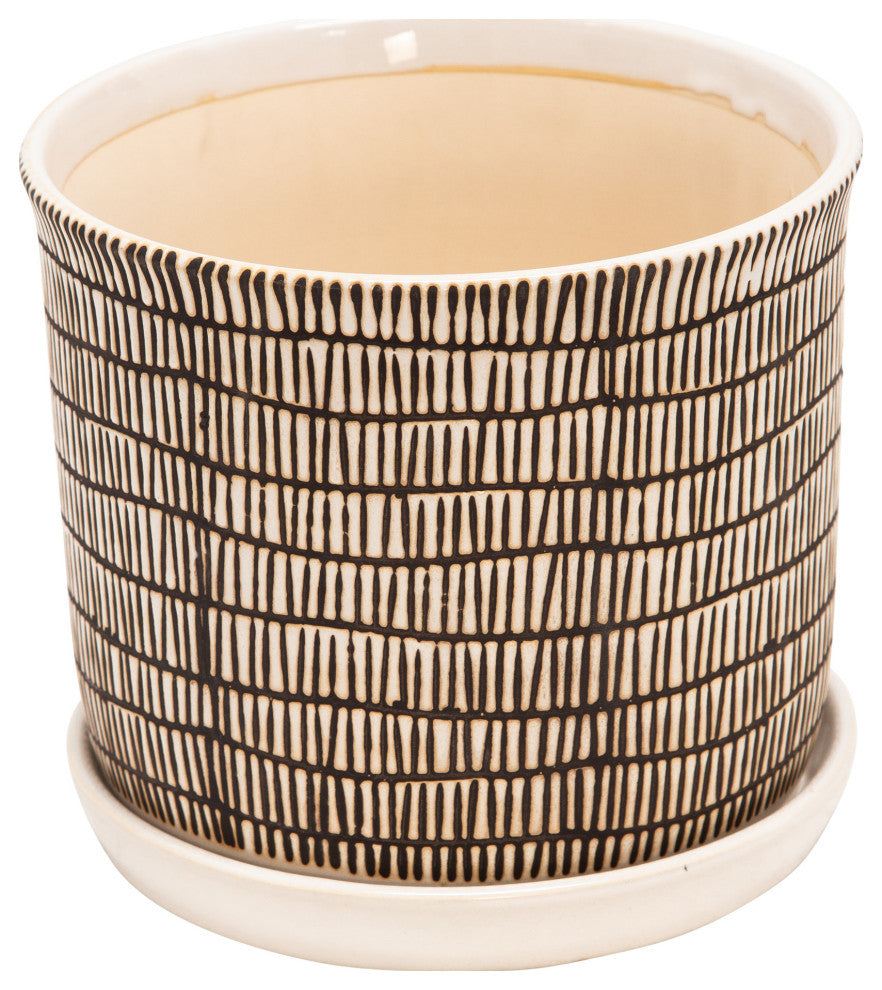2-Piece Set Ceramic Planter With Saucer Beige
