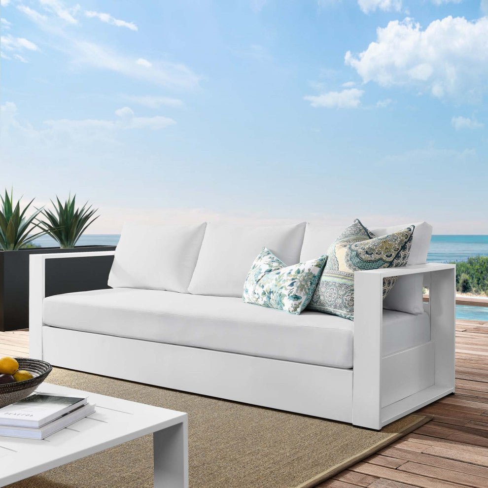 Lounge Sofa, White, Aluminum, Modern, Outdoor Patio Bistro Garden Hospitality