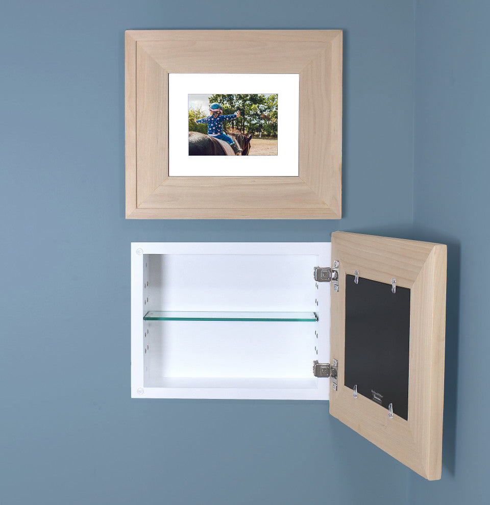 Landscape Recessed Concealed Medicine Cabinet, 14"x11", Unfinished Raised Edge